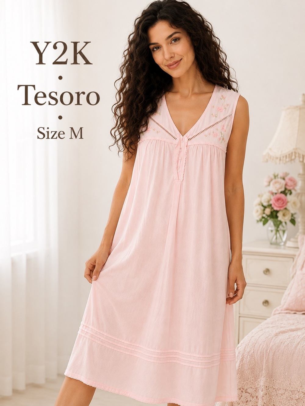 Tesoro Nightgown Pink Mid Length Sleeveless Soft Size Medium